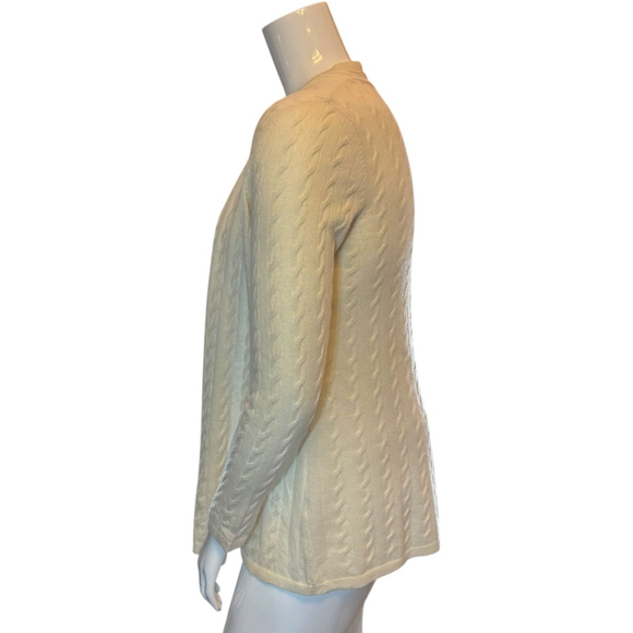 Talbots Pure Cashmere Cable-Knit Open Cardigan, Cream, M - Picture 10 of 16